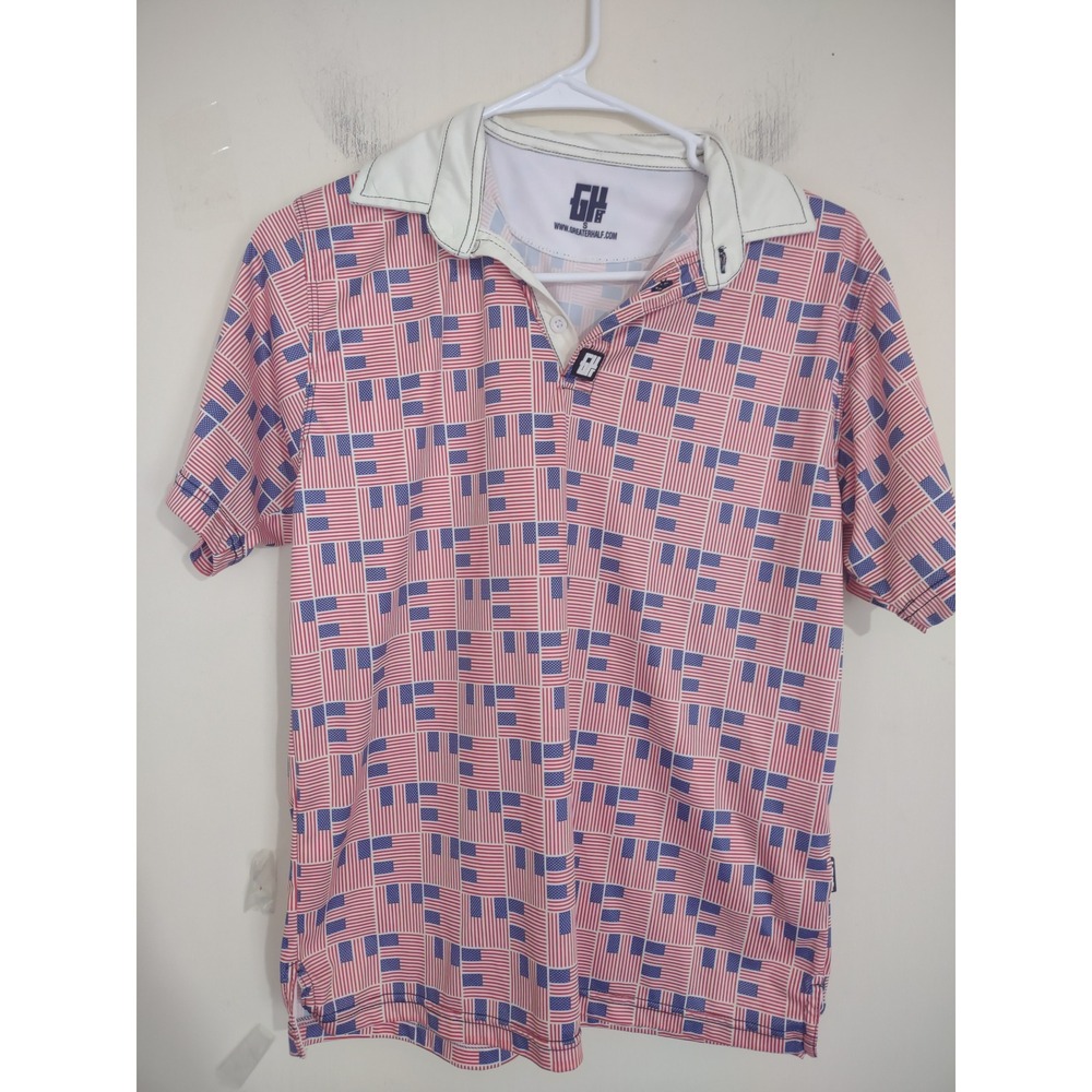 Greater Half American Flag Polo Shirt Womens Small Red White Blue Patriotic Golf